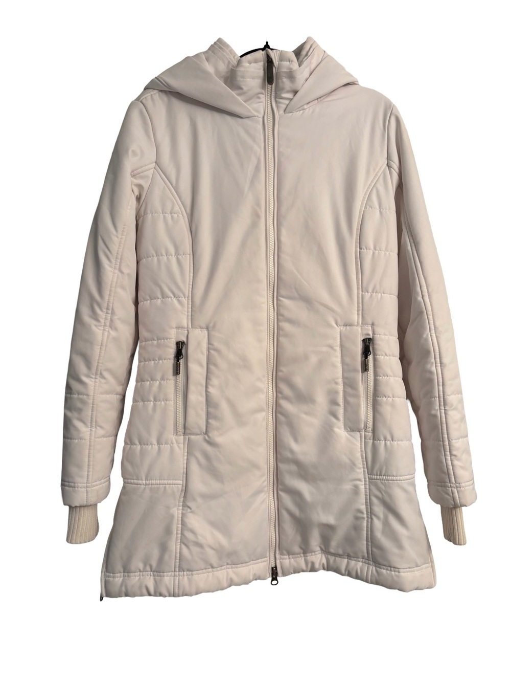 Lolë White Cream Quilted Hooded Mid-Length Puffer Jacket Coat - Picture 2 of 9